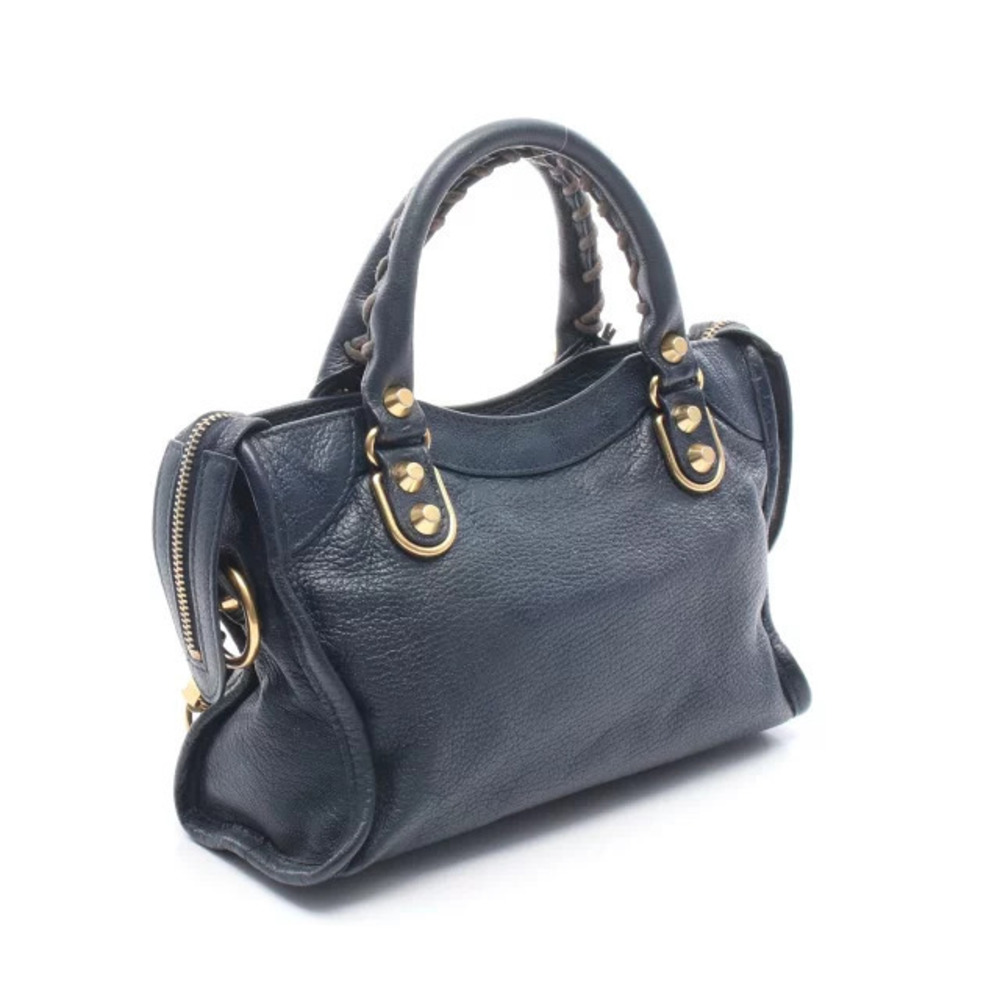 Balenciaga Metallic City Blue Navy Leather Handbag Blue